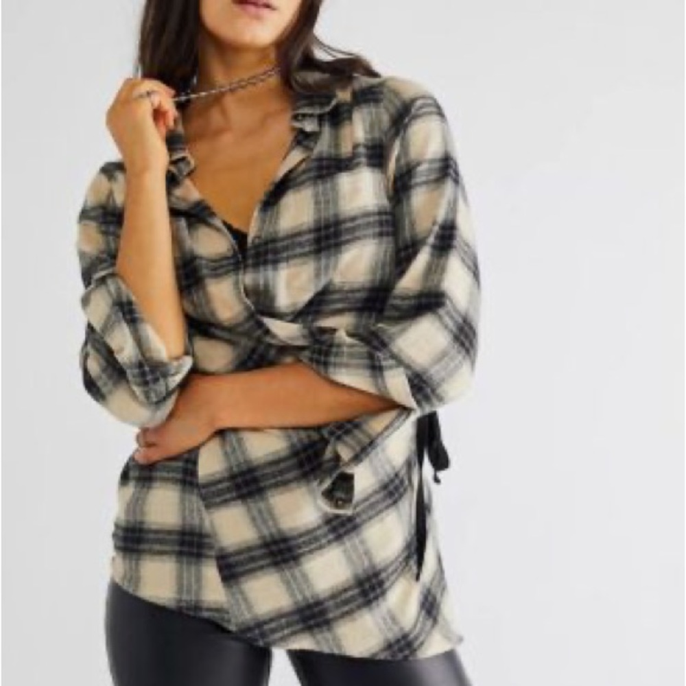 NWT Free People x Nicholas K Roux Flannel Buttondown Wrap Shirt Z310-51